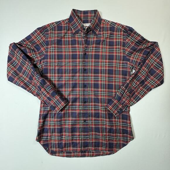 Thomas Mason Bespoke Night & Day Plaid Shirt 15.5 40 Red Blue Italian Button Up - Picture 1 of 10